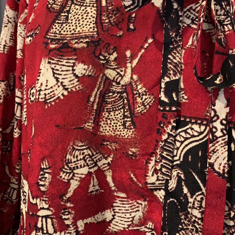 NWT Olisi Boho Red Print Ruffled Dress.  L - Picture 4 of 4
